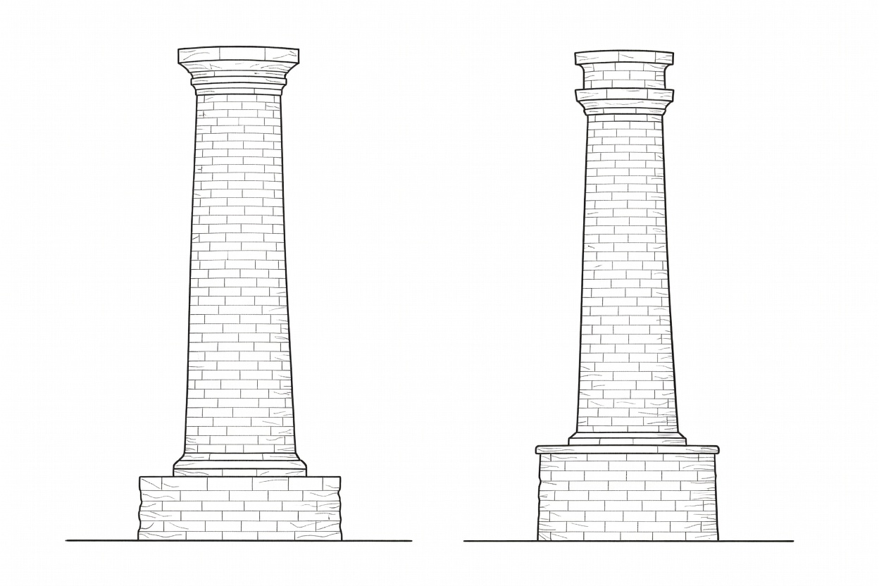 Profile drawing comparing the curved tapers of the Smeaton and Douglass towers on the Eddystone reef, with the cylindrical drum base of the later tower